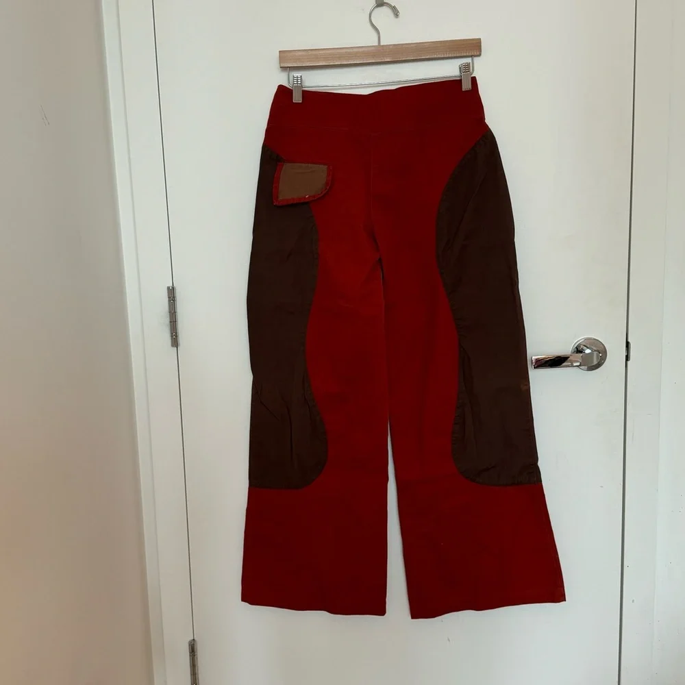 BROWN RUST AND TAN CARGO POCKET LOW RISE WIDE LEG RAVE FESTIVAL HIPPY PANT - Picture 5 of 6